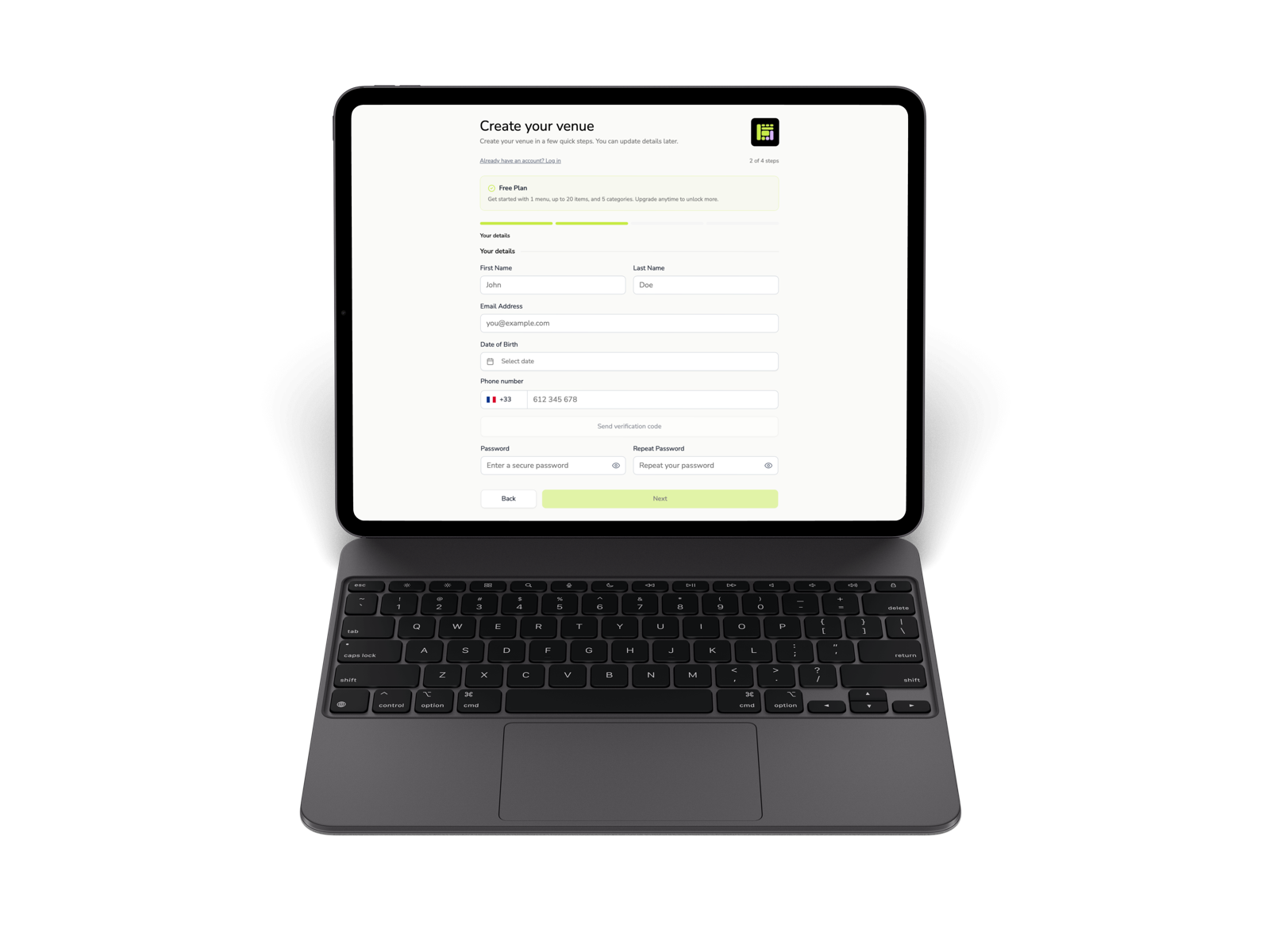 Sign up and add your menu items