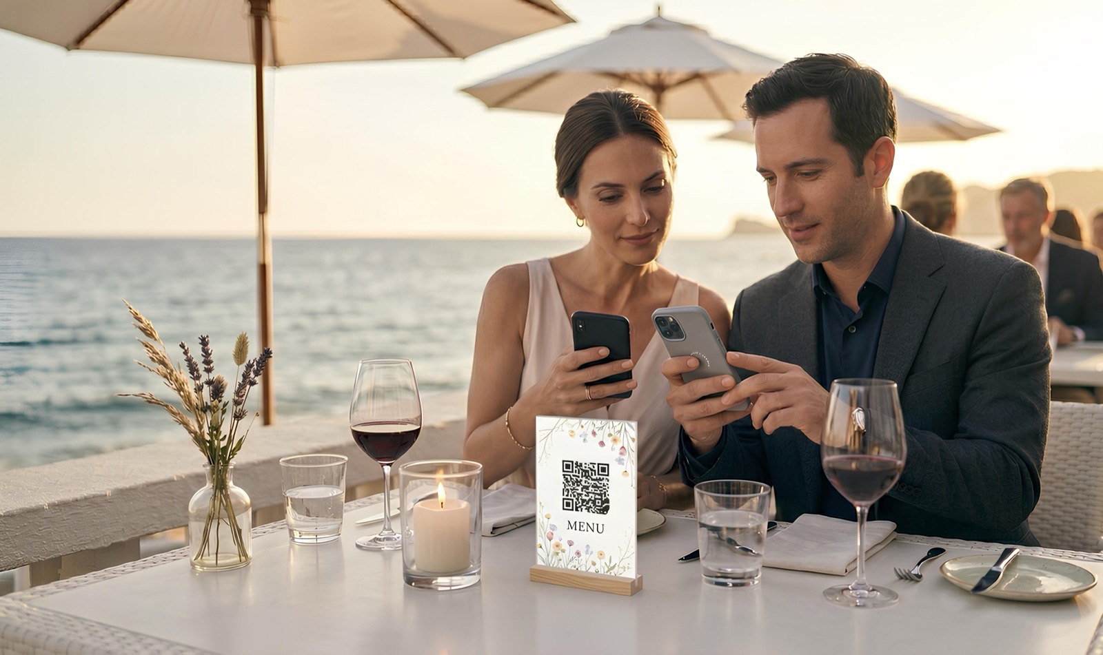 Guest scanning the QR code at the table