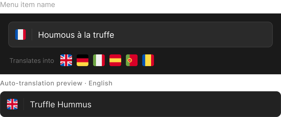 Deskadora AI translating a menu into multiple languages